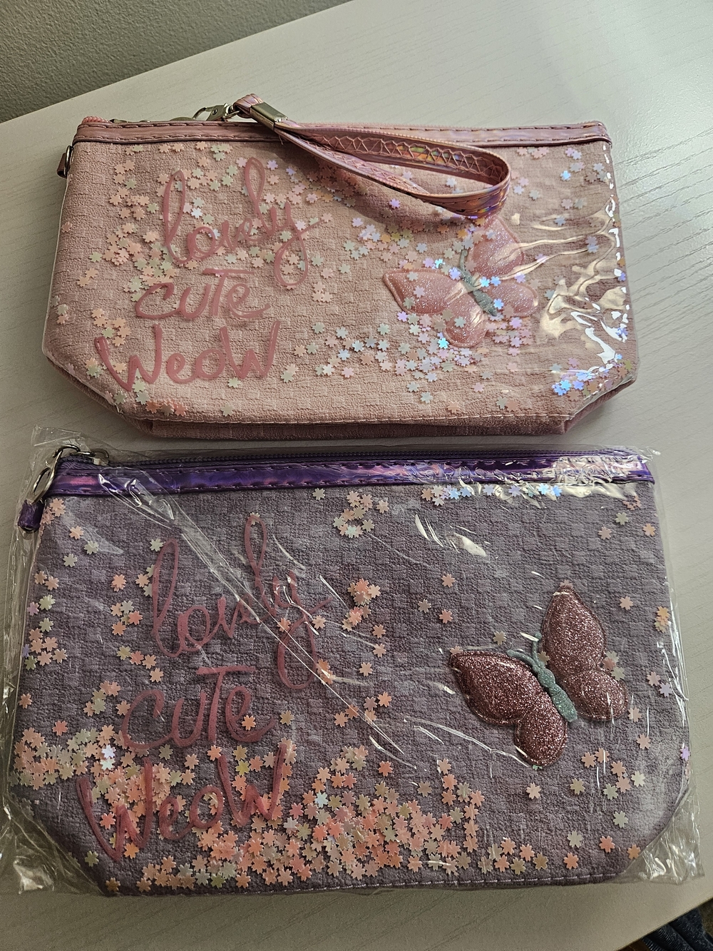 Pink and Purple Butterfly Wristlet Pouch, Cute Floral Design